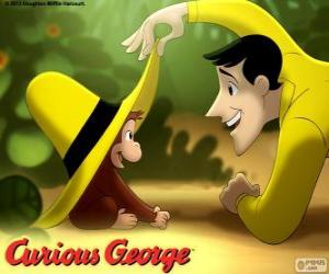 yapboz Meraklı Maymun George ve Ted, sarı şapkalı adam